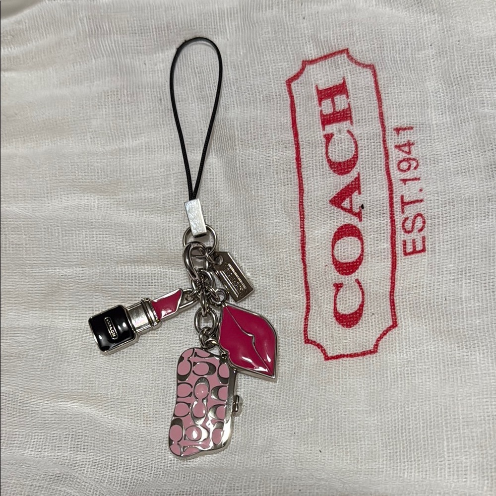 Coach Pink lipstick,  lips and purse Charm